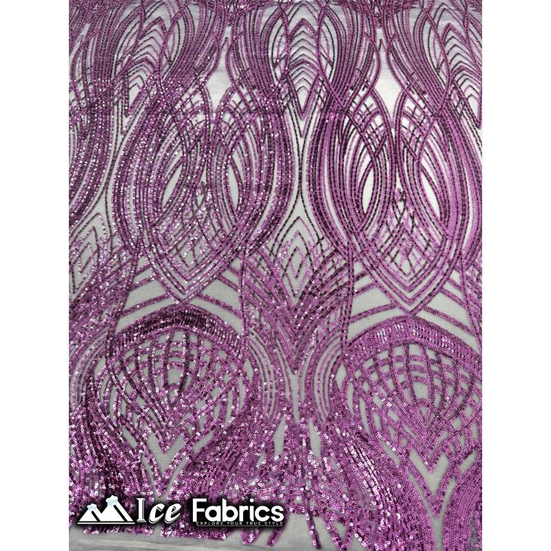 Peacock Sequin Fabric By The Yard 4 Way Stretch Spandex ICE FABRICS Purple