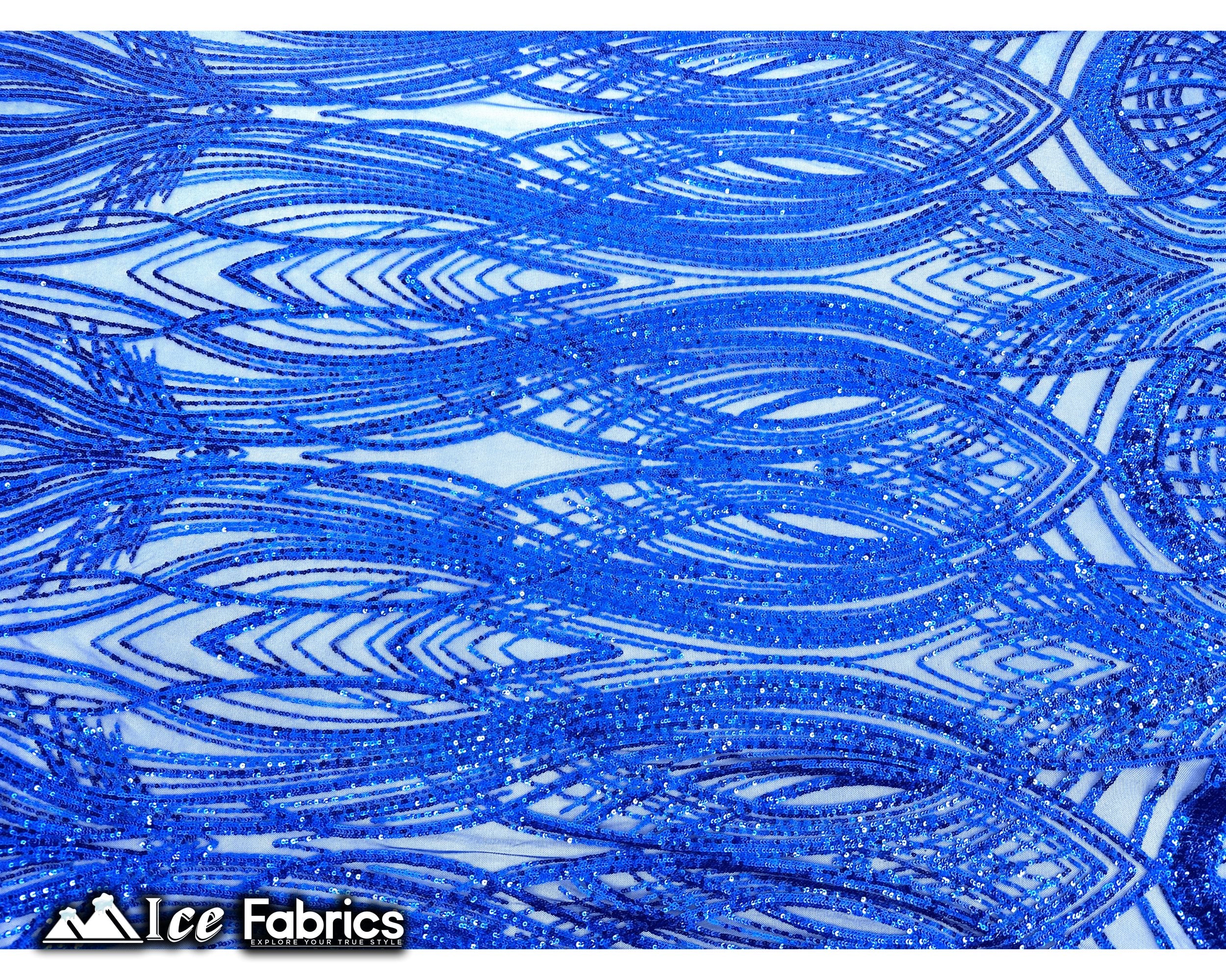 Peacock Sequin Fabric By The Yard 4 Way Stretch Spandex ICE FABRICS Royal Blue