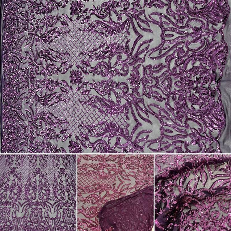 Mia Stretch Sequin Fabric |58” Wide| Embroidery Lace Mesh ICE FABRICS Plum