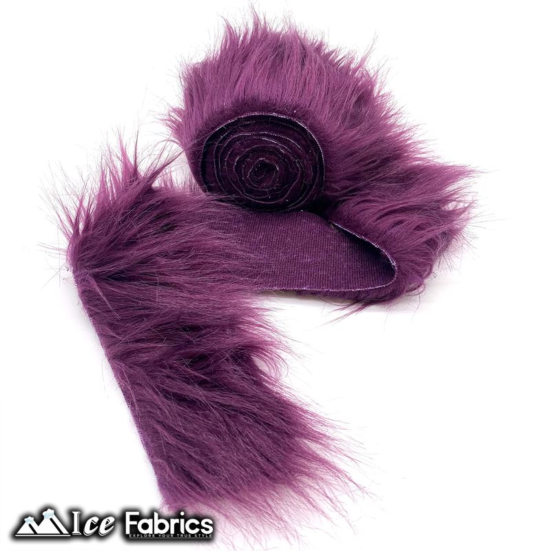 Shaggy Mohair Strips Ribbon Faux Fur Fabric Pre Cut Roll ICE FABRICS Plum
