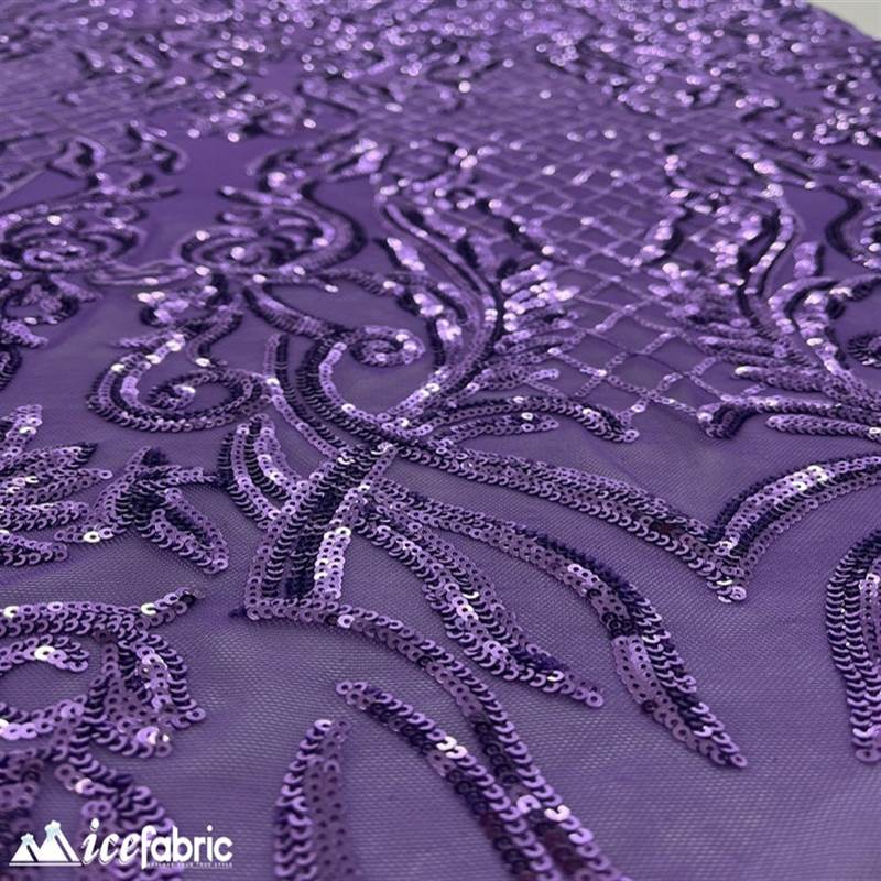 Mia Stretch Sequin Fabric |58” Wide| Embroidery Lace Mesh ICE FABRICS Purple