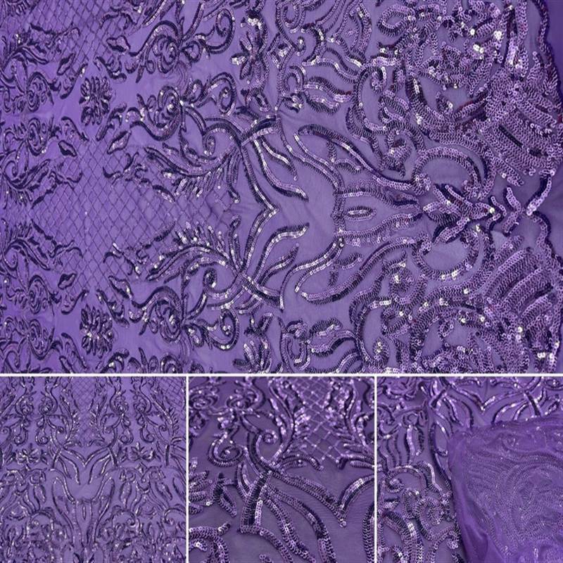 Mia Stretch Sequin Fabric |58” Wide| Embroidery Lace Mesh ICE FABRICS Purple