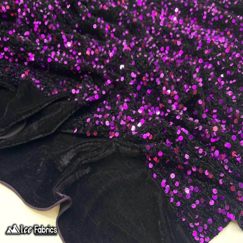 Emma Embroidery Sequins on Velvet Fabric | 2 Way Stretch ICE FABRICS Purple