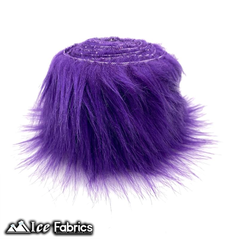Shaggy Mohair Strips Ribbon Faux Fur Fabric Pre Cut Roll ICE FABRICS Purple
