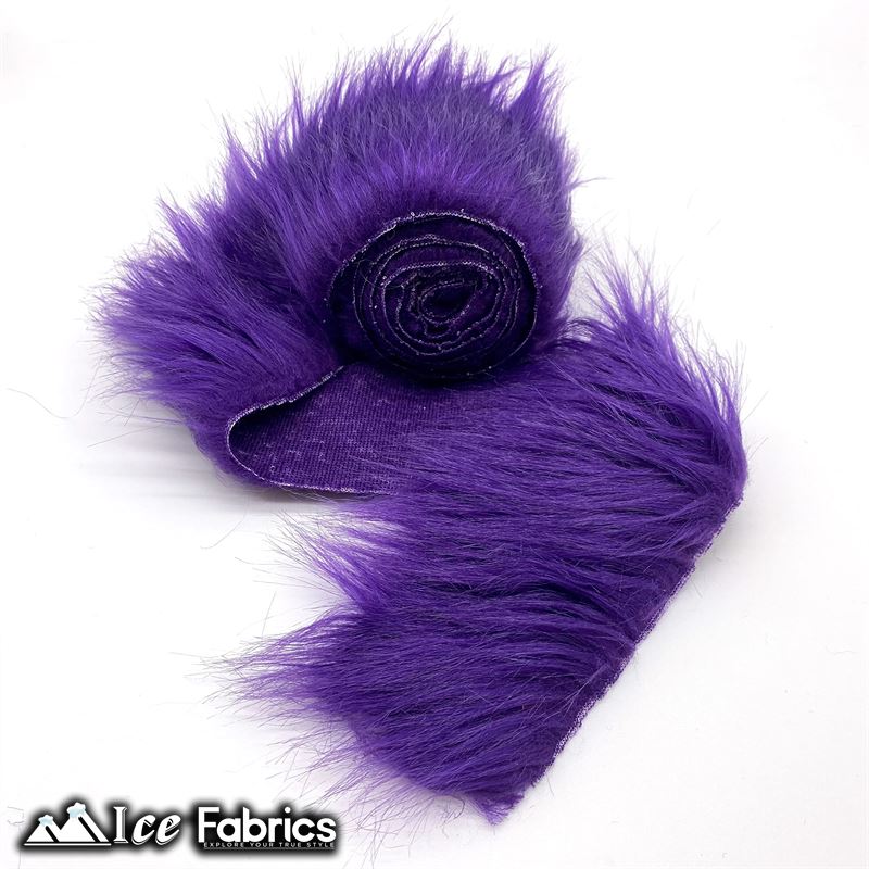 Shaggy Mohair Strips Ribbon Faux Fur Fabric Pre Cut Roll ICE FABRICS Purple