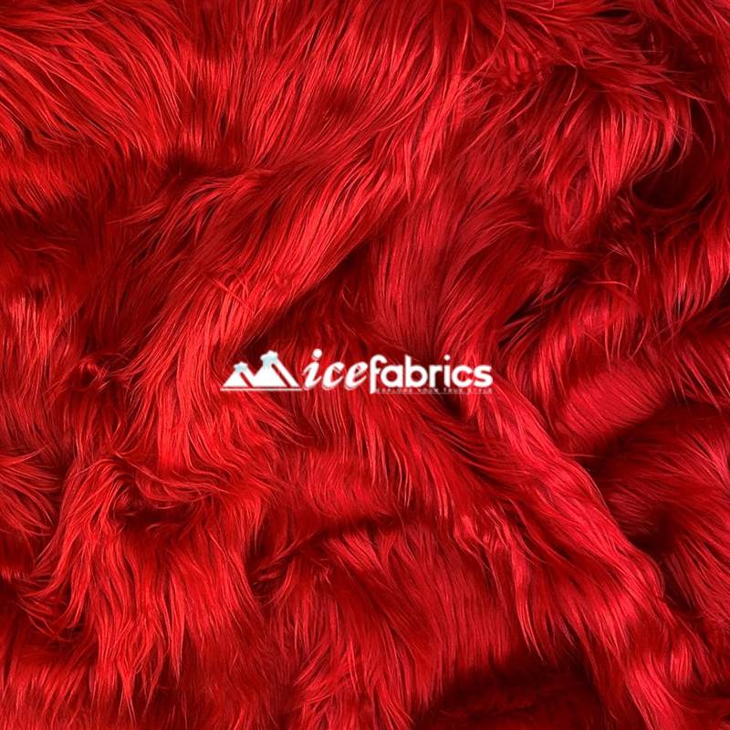 Shaggy Mohair Long Pile Faux Fur Fabric By The Yard ICE FABRICS Red