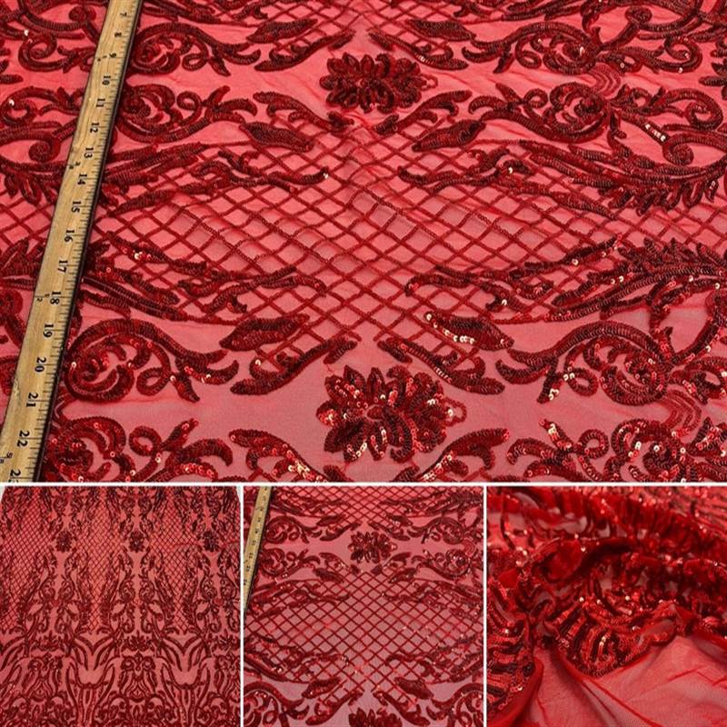 Mia Stretch Sequin Fabric |58” Wide| Embroidery Lace Mesh ICE FABRICS Red