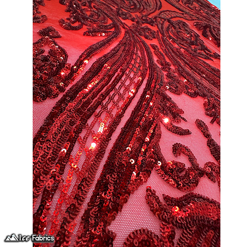 Damask Sequin Fabric | 4 Way Stretch Spandex Mesh Lace Fabric | (EGP)ICE FABRICSICE FABRICSEGP RedRed On red MeshDamask Sequin Fabric | 4 Way Stretch Spandex Mesh Lace Fabric | (EGP) ICE FABRICS Red On red Mesh