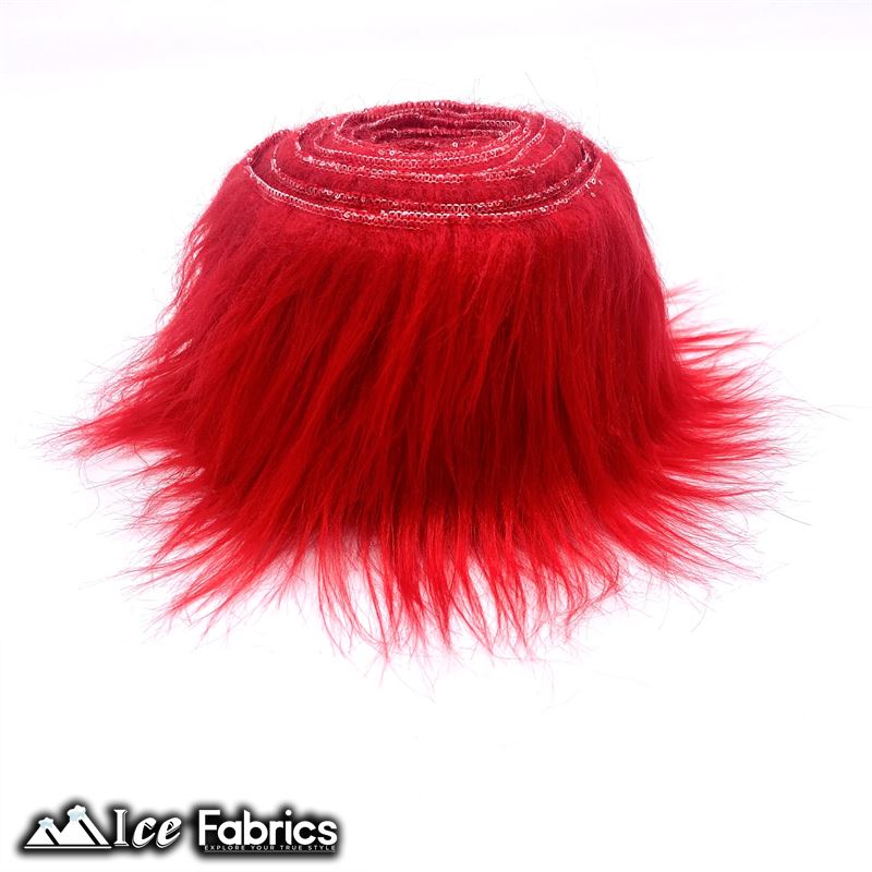 Shaggy Mohair Strips Ribbon Faux Fur Fabric Pre Cut Roll ICE FABRICS Red