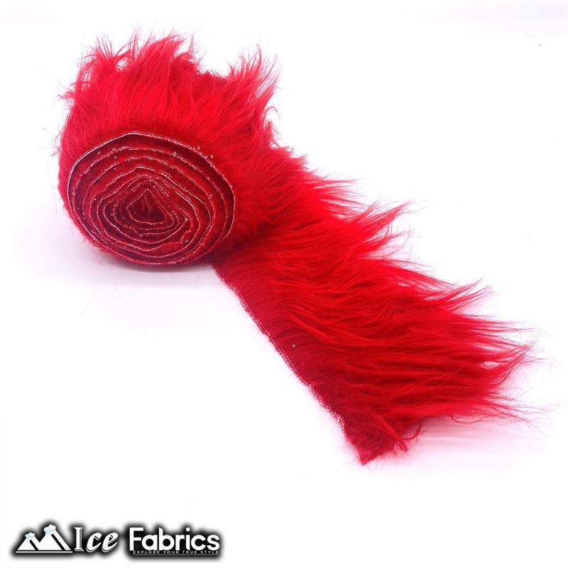 Shaggy Mohair Strips Ribbon Faux Fur Fabric Pre Cut Roll ICE FABRICS Red