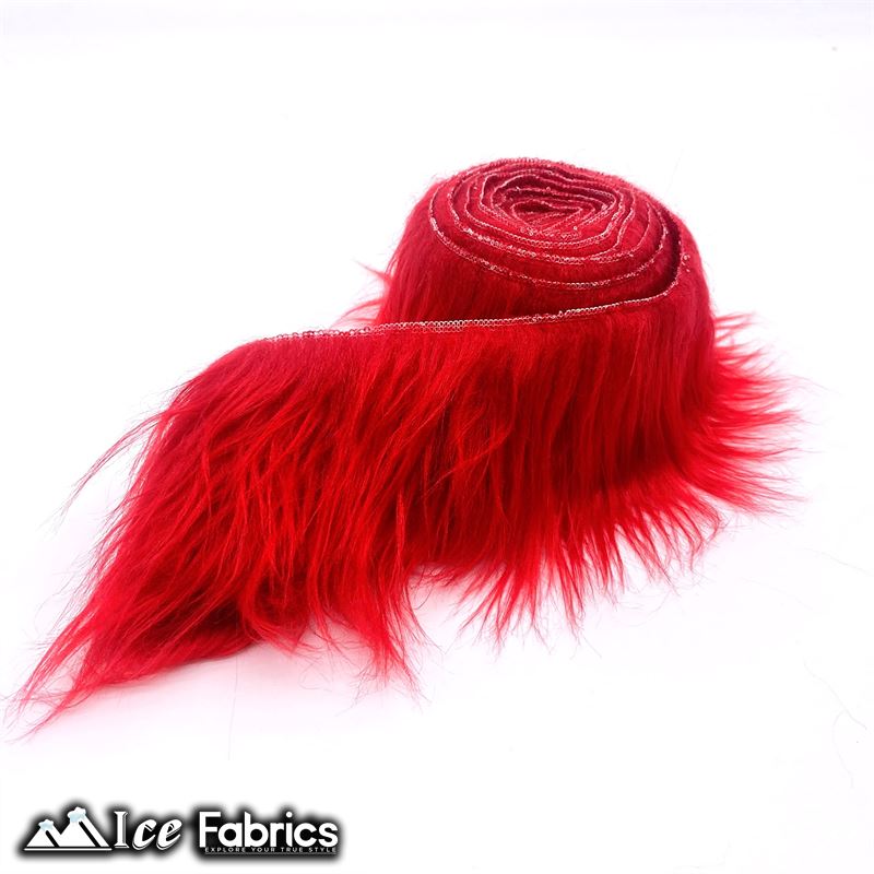 Shaggy Mohair Strips Ribbon Faux Fur Fabric Pre Cut Roll ICE FABRICS Red