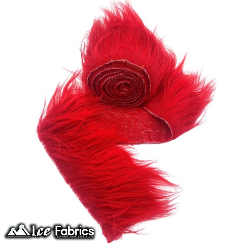 Shaggy Mohair Strips Ribbon Faux Fur Fabric Pre Cut Roll ICE FABRICS Red