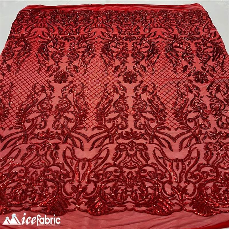 Mia Stretch Sequin Fabric |58” Wide| Embroidery Lace Mesh ICE FABRICS Red