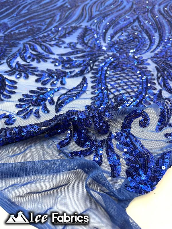 Loyalty Sequin Fabric Embroidery Lace on 4 Way Stretch MeshICE FABRICSICE FABRICSBy The Yard (56" Wide)Royal BlueLoyalty Sequin Fabric Embroidery Lace on 4 Way Stretch Mesh ICE FABRICS Royal Blue