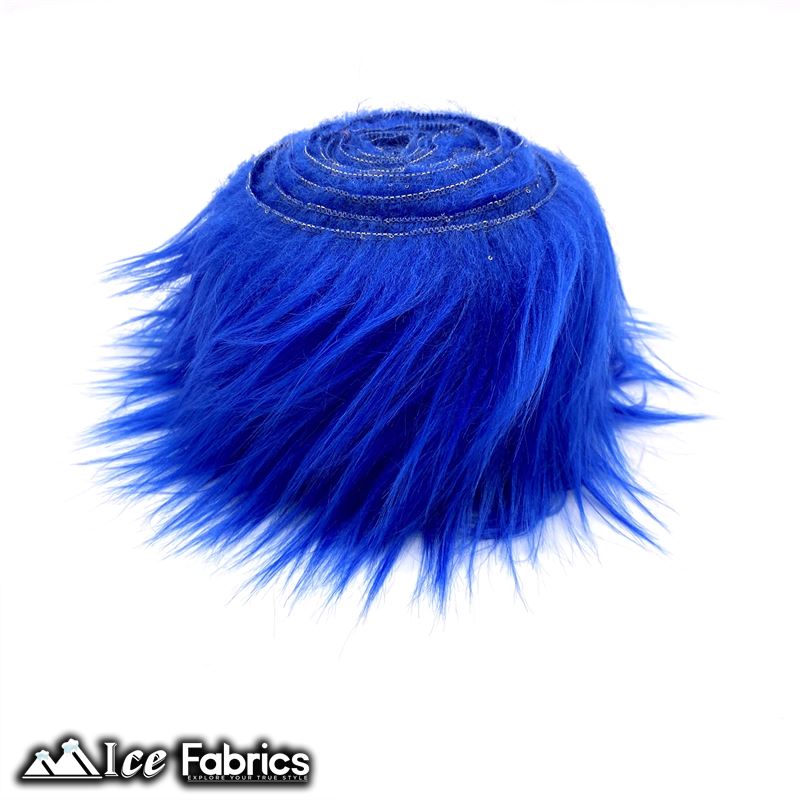 Shaggy Mohair Strips Ribbon Faux Fur Fabric Pre Cut Roll ICE FABRICS Royal Blue