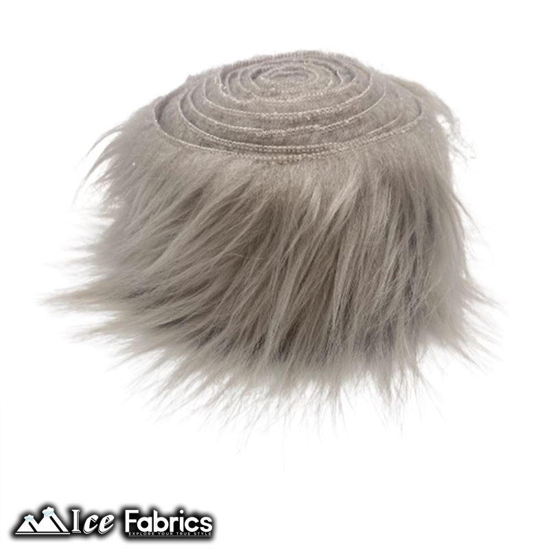 Shaggy Mohair Strips Ribbon Faux Fur Fabric Pre Cut Roll ICE FABRICS Silver