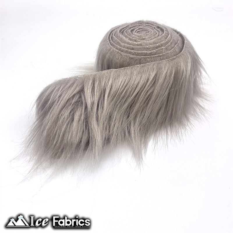 Shaggy Mohair Strips Ribbon Faux Fur Fabric Pre Cut Roll ICE FABRICS Silver