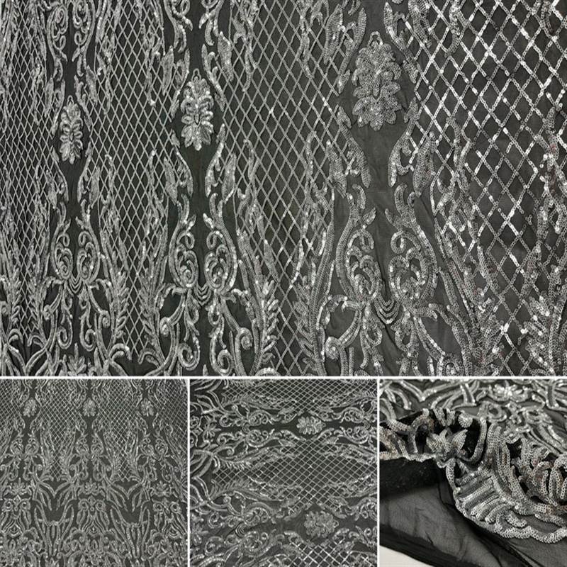 Mia Stretch Sequin Fabric |58” Wide| Embroidery Lace Mesh ICE FABRICS Silver