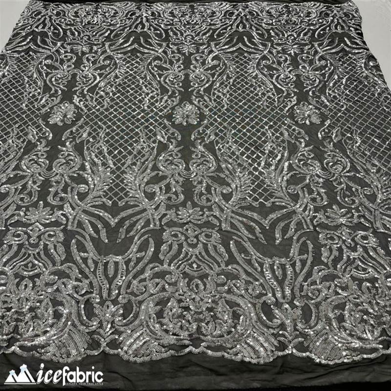 Mia Stretch Sequin Fabric |58” Wide| Embroidery Lace Mesh ICE FABRICS Silver