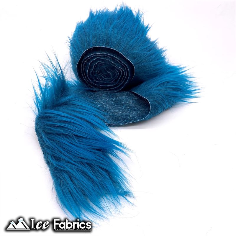 Shaggy Mohair Strips Ribbon Faux Fur Fabric Pre Cut Roll ICE FABRICS Teal