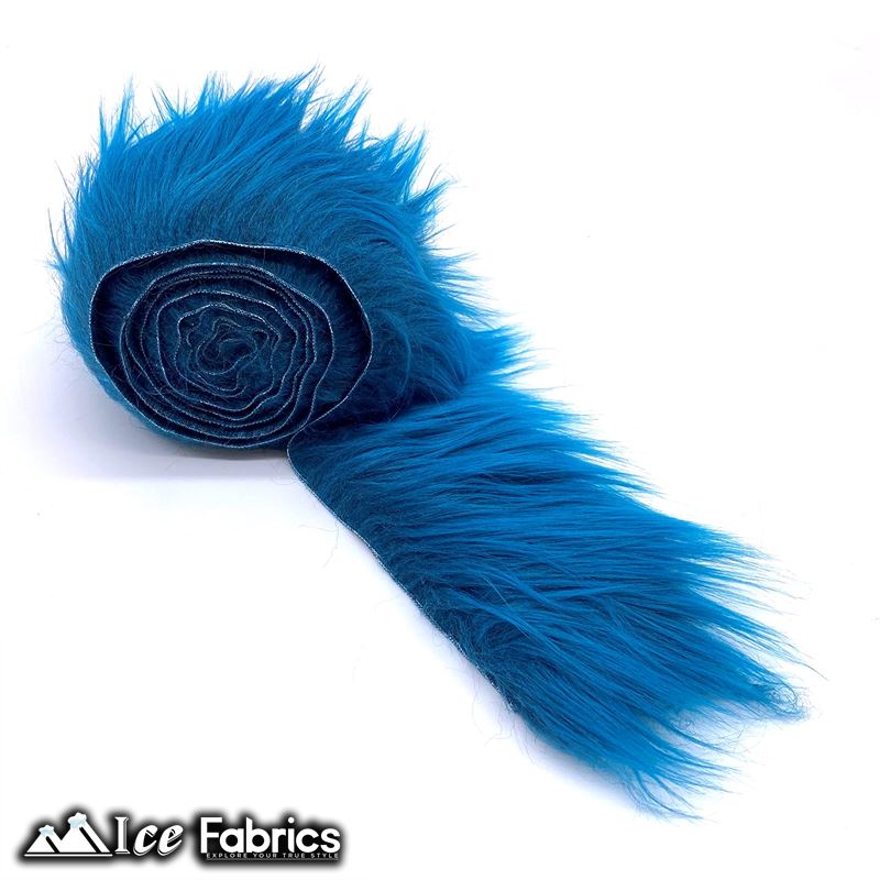 Shaggy Mohair Strips Ribbon Faux Fur Fabric Pre Cut Roll ICE FABRICS Teal