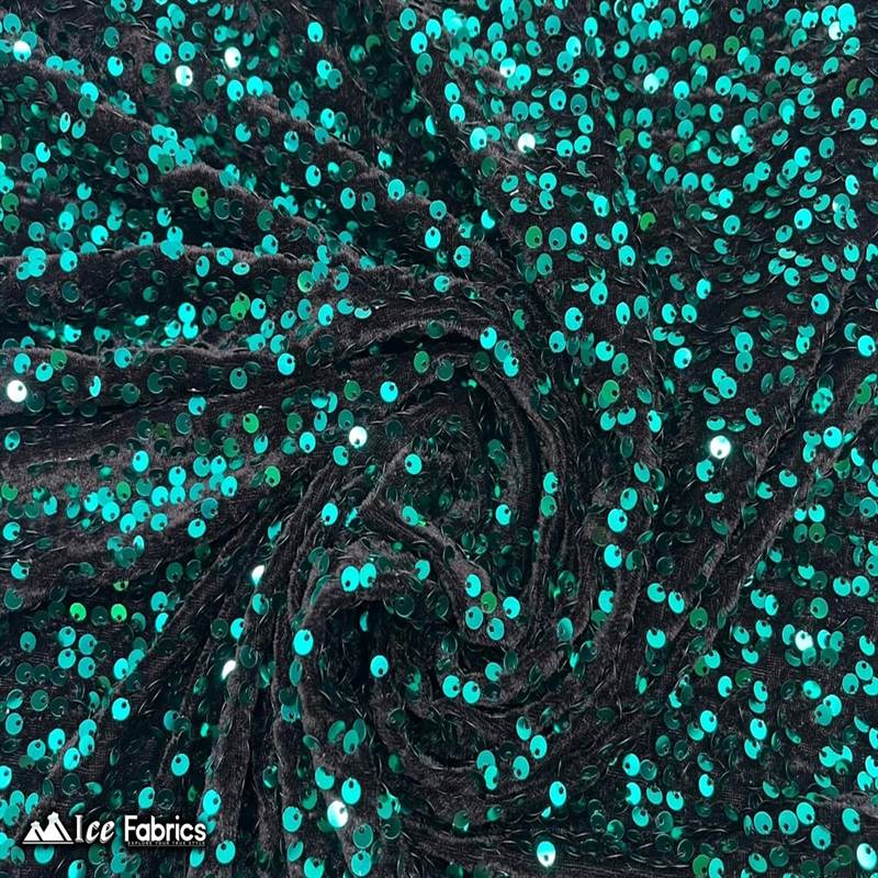 Emma Embroidery Sequins on Velvet Fabric | 2 Way Stretch ICE FABRICS Teal on Black