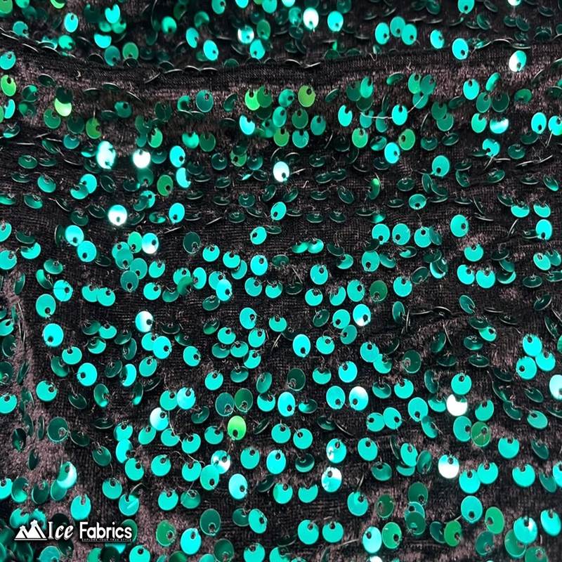 Emma Embroidery Sequins on Velvet Fabric | 2 Way Stretch ICE FABRICS Teal on Black