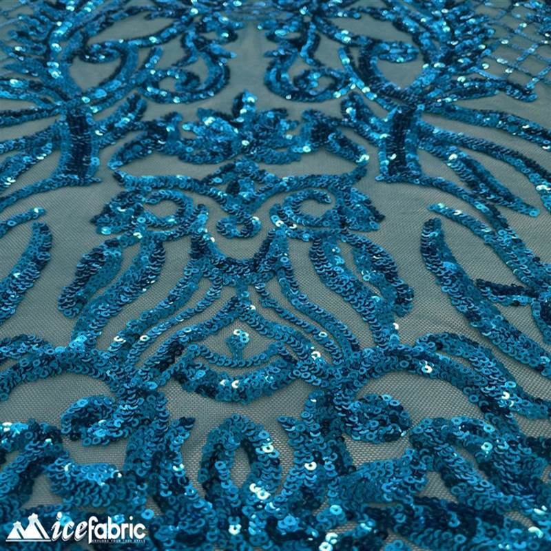 Mia Stretch Sequin Fabric |58” Wide| Embroidery Lace Mesh ICE FABRICS Turquoise