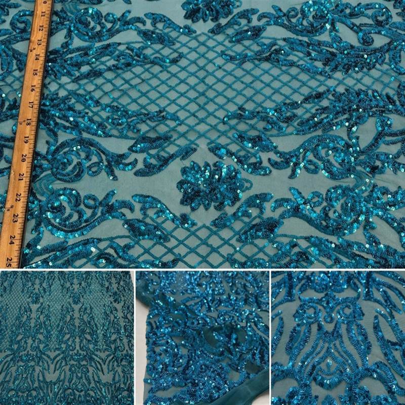 Mia Stretch Sequin Fabric |58” Wide| Embroidery Lace Mesh ICE FABRICS Turquoise