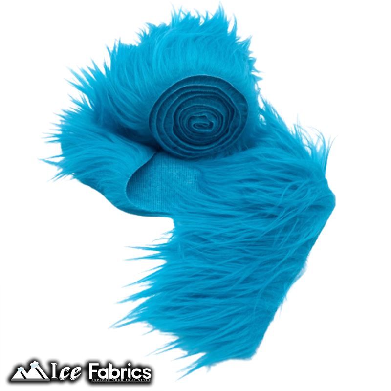 Shaggy Mohair Strips Ribbon Faux Fur Fabric Pre Cut Roll ICE FABRICS Turquoise