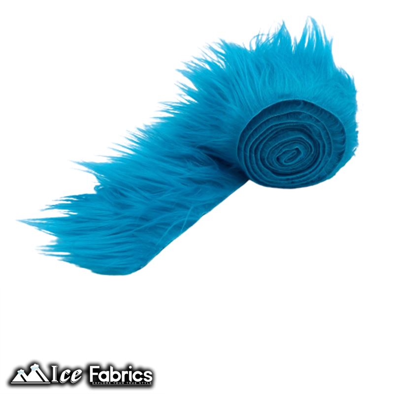 Shaggy Mohair Strips Ribbon Faux Fur Fabric Pre Cut Roll ICE FABRICS Turquoise