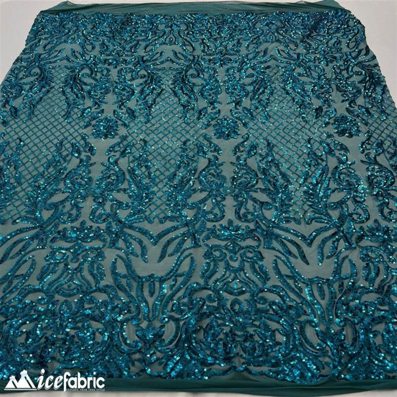 Mia Stretch Sequin Fabric |58” Wide| Embroidery Lace Mesh ICE FABRICS Turquoise