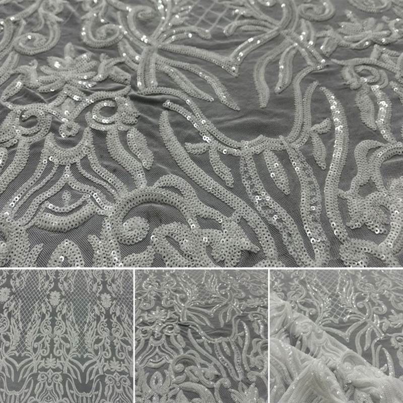 Mia Stretch Sequin Fabric |58” Wide| Embroidery Lace Mesh ICE FABRICS White