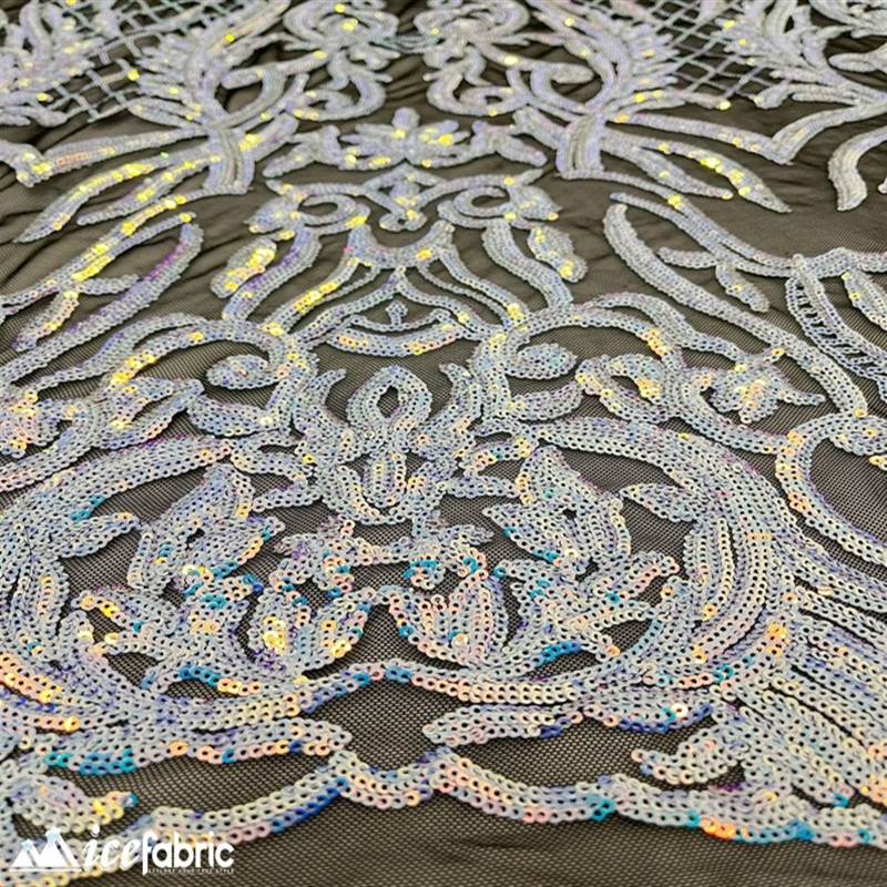 Mia Stretch Sequin Fabric |58” Wide| Embroidery Lace Mesh ICE FABRICS White Blue