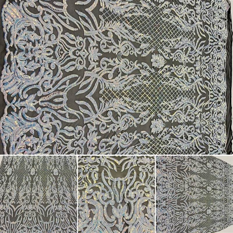 Mia Stretch Sequin Fabric |58” Wide| Embroidery Lace Mesh ICE FABRICS White Blue