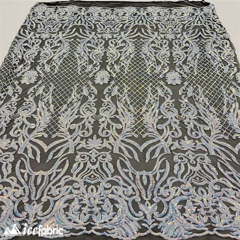 Mia Stretch Sequin Fabric |58” Wide| Embroidery Lace Mesh ICE FABRICS White Blue