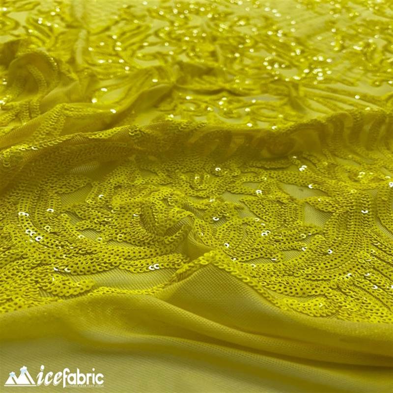 Mia Stretch Sequin Fabric |58” Wide| Embroidery Lace Mesh ICE FABRICS Yellow