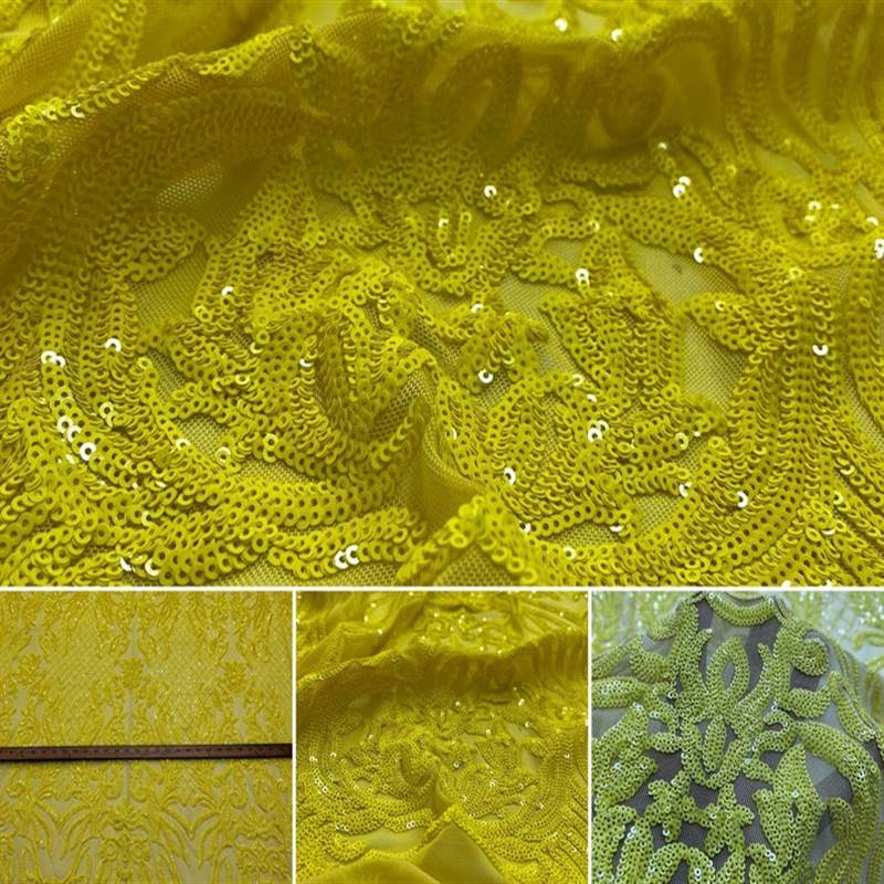 Mia Stretch Sequin Fabric |58” Wide| Embroidery Lace Mesh ICE FABRICS Yellow