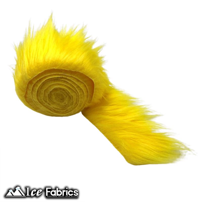 Shaggy Mohair Strips Ribbon Faux Fur Fabric Pre Cut Roll ICE FABRICS Yellow