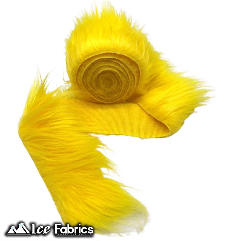 Shaggy Mohair Strips Ribbon Faux Fur Fabric Pre Cut Roll ICE FABRICS Yellow