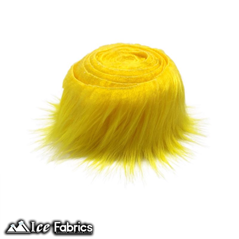 Shaggy Mohair Strips Ribbon Faux Fur Fabric Pre Cut Roll ICE FABRICS Yellow