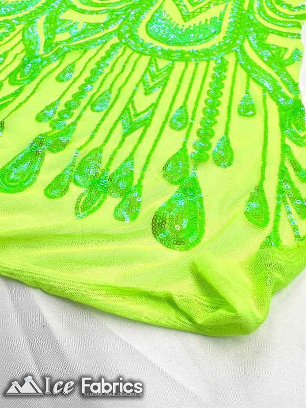 African Sequin Fabric 4 Way Spandex Stretch Sequin FabricICE FABRICSICE FABRICSNeon GreenBy The Yard (60" Wide)African Sequin Fabric 4 Way Spandex Stretch Sequin Fabric ICE FABRICS Neon Green