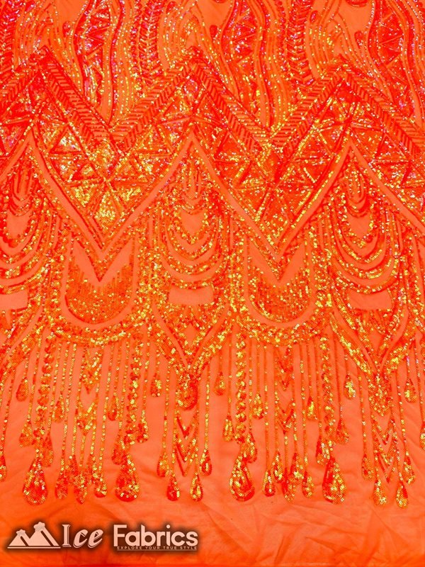 African Sequin Fabric 4 Way Spandex Stretch Sequin FabricICE FABRICSICE FABRICSNeon OrangeBy The Yard (60" Wide)African Sequin Fabric 4 Way Spandex Stretch Sequin Fabric ICE FABRICS Neon Orange