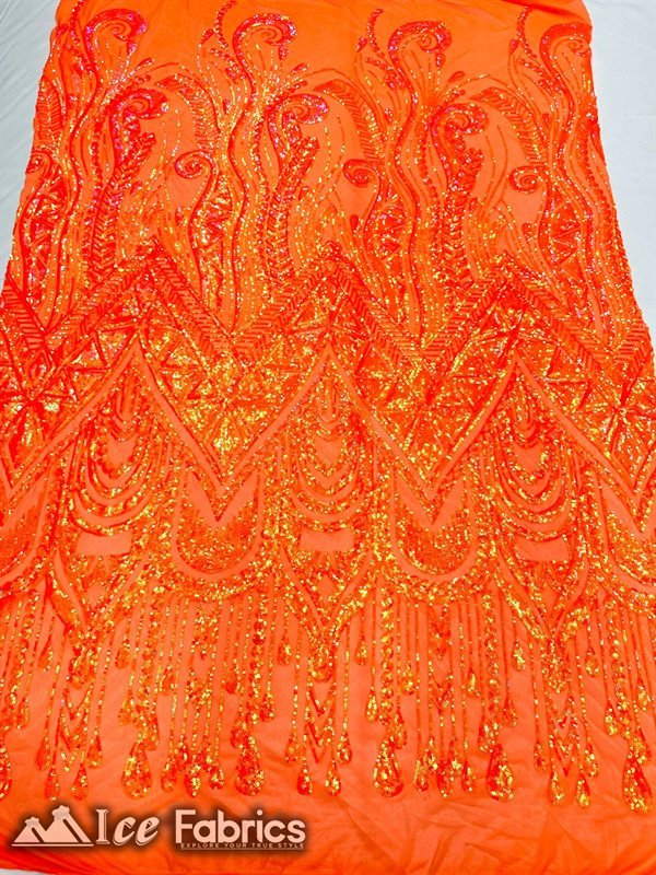 African Sequin Fabric 4 Way Spandex Stretch Sequin FabricICE FABRICSICE FABRICSNeon OrangeBy The Yard (60" Wide)African Sequin Fabric 4 Way Spandex Stretch Sequin Fabric ICE FABRICS Neon Orange