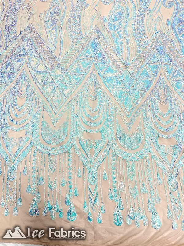 African Sequin Fabric 4 Way Spandex Stretch Sequin FabricICE FABRICSICE FABRICSIridescent Baby BlueBy The Yard (60" Wide)African Sequin Fabric 4 Way Spandex Stretch Sequin Fabric ICE FABRICS Iridescent Baby Blue