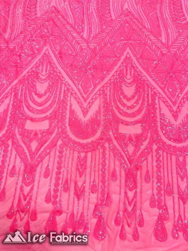 African Sequin Fabric 4 Way Spandex Stretch Sequin FabricICE FABRICSICE FABRICSNeon PinkBy The Yard (60" Wide)African Sequin Fabric 4 Way Spandex Stretch Sequin Fabric ICE FABRICS Neon Pink