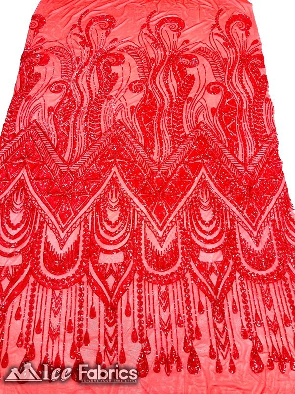 African Sequin Fabric 4 Way Spandex Stretch Sequin FabricICE FABRICSICE FABRICSRedBy The Yard (60" Wide)African Sequin Fabric 4 Way Spandex Stretch Sequin Fabric ICE FABRICS Red