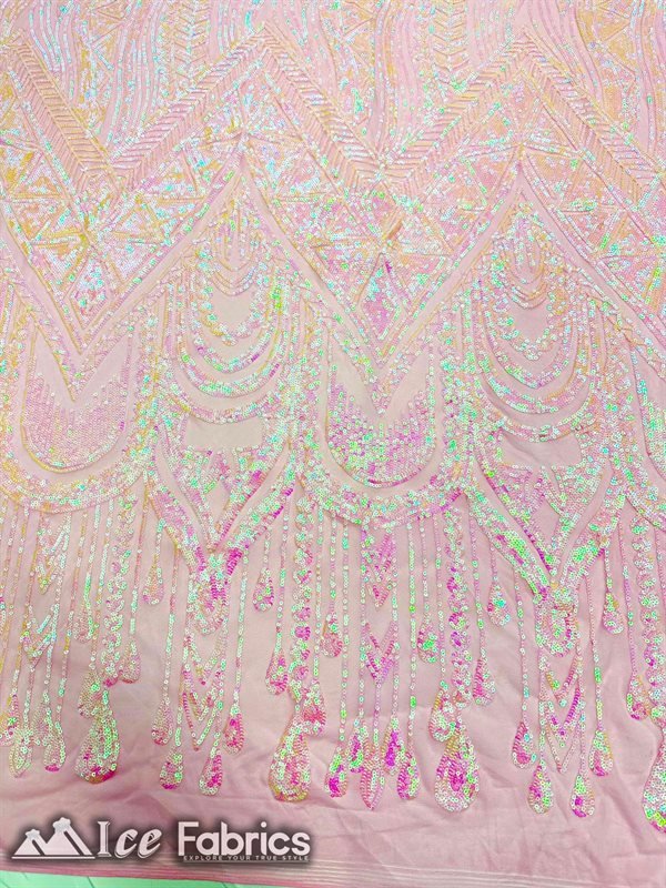 African Sequin Fabric 4 Way Spandex Stretch Sequin FabricICE FABRICSICE FABRICSIridescent PinkBy The Yard (60" Wide)African Sequin Fabric 4 Way Spandex Stretch Sequin Fabric ICE FABRICS Iridescent Pink