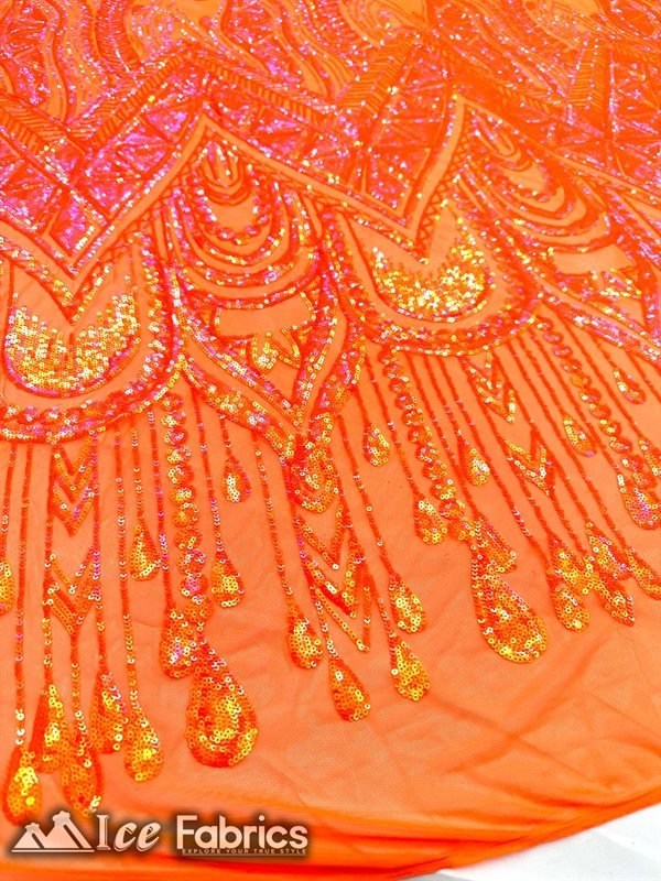 African Sequin Fabric 4 Way Spandex Stretch Sequin FabricICE FABRICSICE FABRICSNeon OrangeBy The Yard (60" Wide)African Sequin Fabric 4 Way Spandex Stretch Sequin Fabric ICE FABRICS Neon Orange