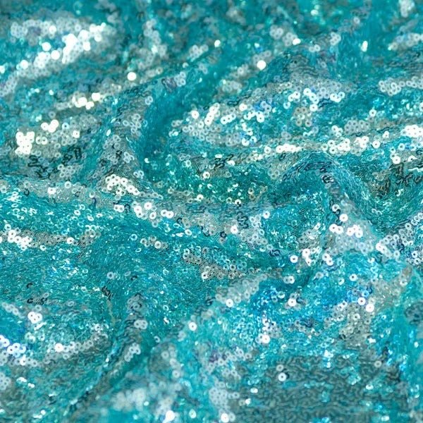 All Over Aqua Mesh Glitz Mini Sequins FabricICE FABRICSICE FABRICSPer YardAll Over Aqua Mesh Glitz Mini Sequins Fabric ICE FABRICS